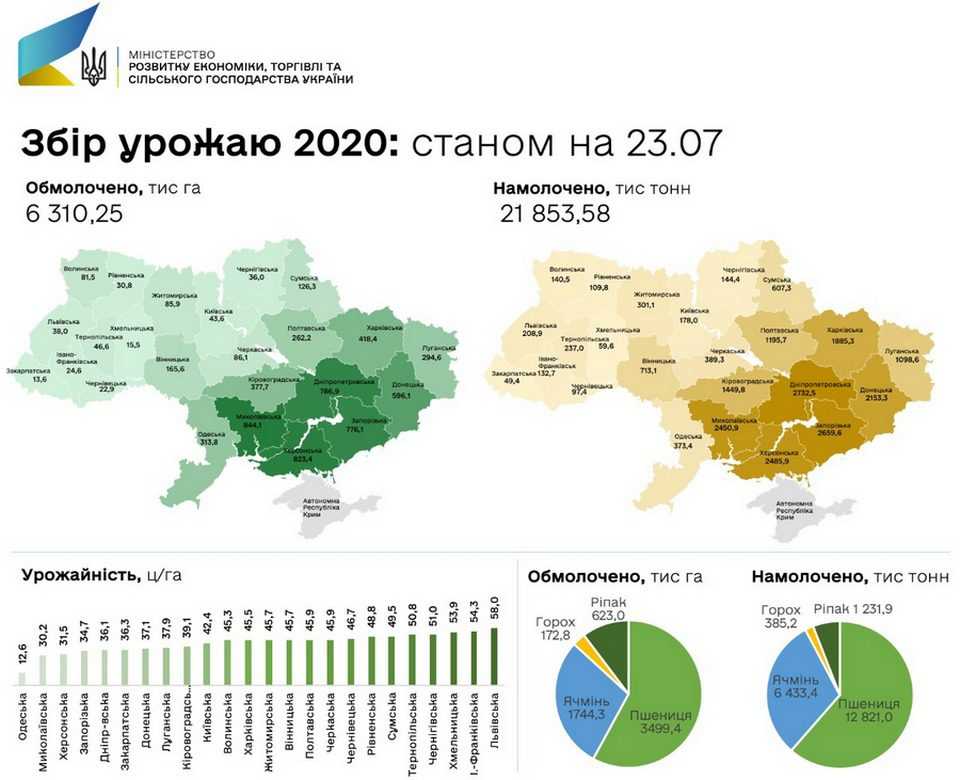 Збиральна-2020: в Україні намолочено 19,2 млн тон зерна
