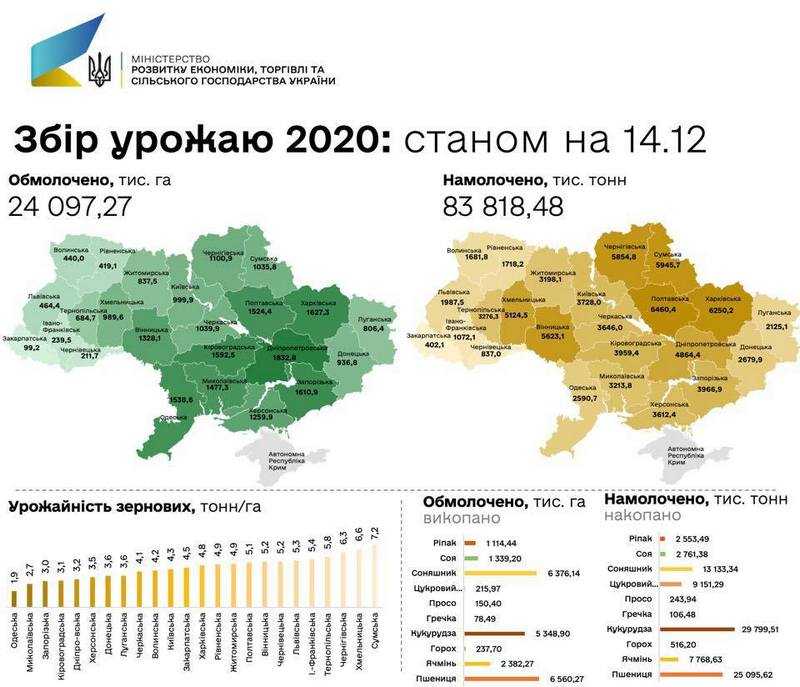 Підсумки сезону: регіони зі збором основних культур понад 4 млн т
