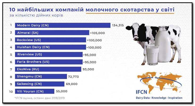 ТОП-10 молочних ферм світу мають більше 850 тис голів дійних корів
