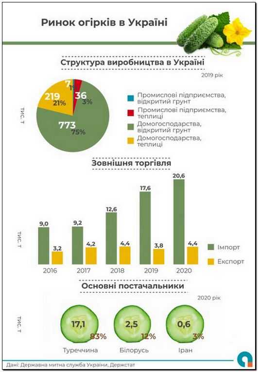 За 5 років Україна у 2 рази збільшила імпорт огірків та помідорів