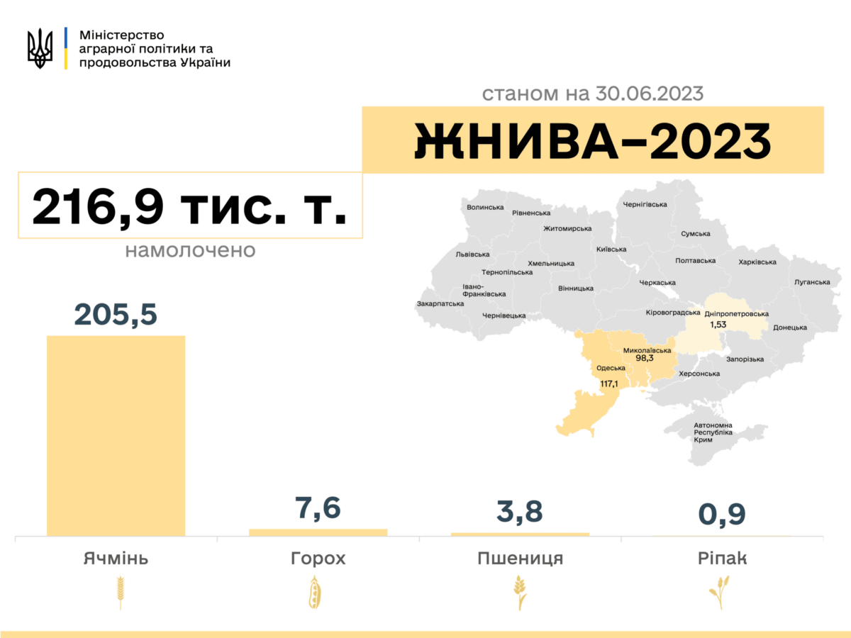 Жнива-2023: Одещина, Миколаївщина та Дніпропетровщина збирають ячмінь, пшеницю та горох