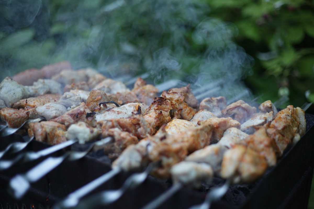 shish kebab, nature, summer, meat, brazier, on the nature, skewers, grilled meat