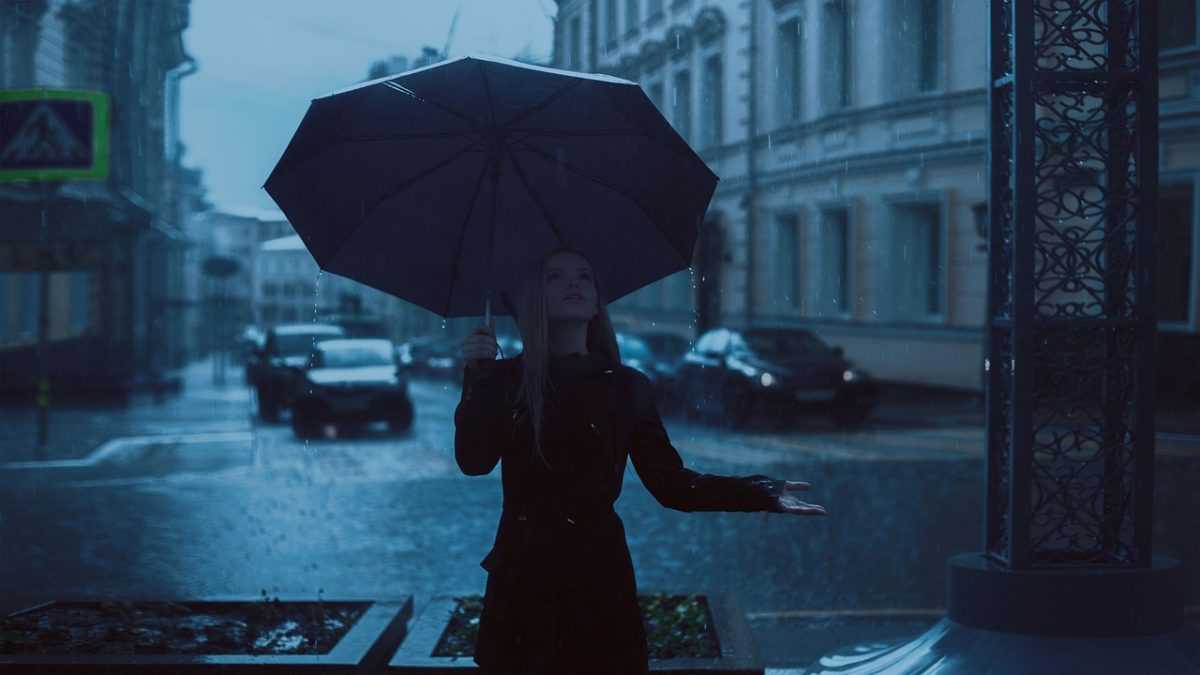 girl, umbrella, nature, rain, park, autumn, blue, rainy day, blue rain, blue park, blue umbrella