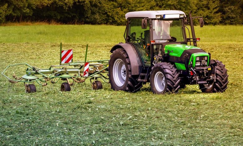tractor, mower, pasture, meadow, agriculture, mow, harvest, grass, arable, technology, machine, nature, agricultural machine, field, work, landscape