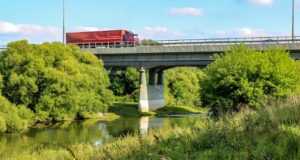 bridge, car wallpapers, car, river, wagon, cargo, machine, transport, movement, delivery, shipping, transportation