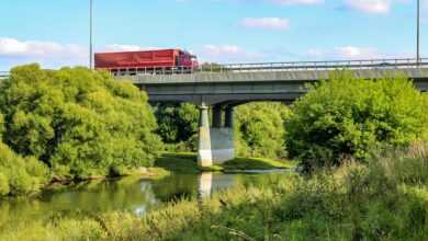 bridge, car wallpapers, car, river, wagon, cargo, machine, transport, movement, delivery, shipping, transportation