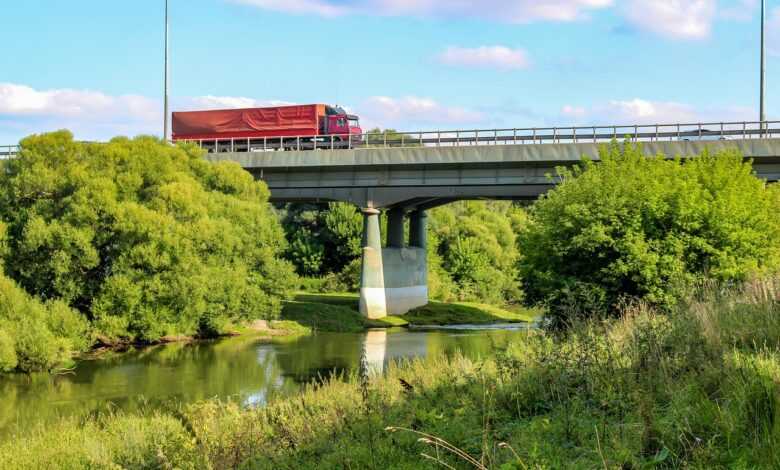 bridge, car wallpapers, car, river, wagon, cargo, machine, transport, movement, delivery, shipping, transportation