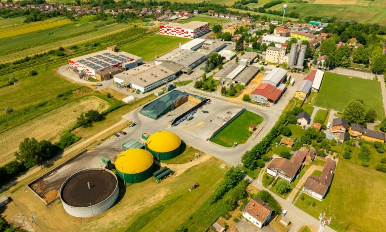 Aerial shot of an industrial facility in Hercegovac, Croatia during the day.