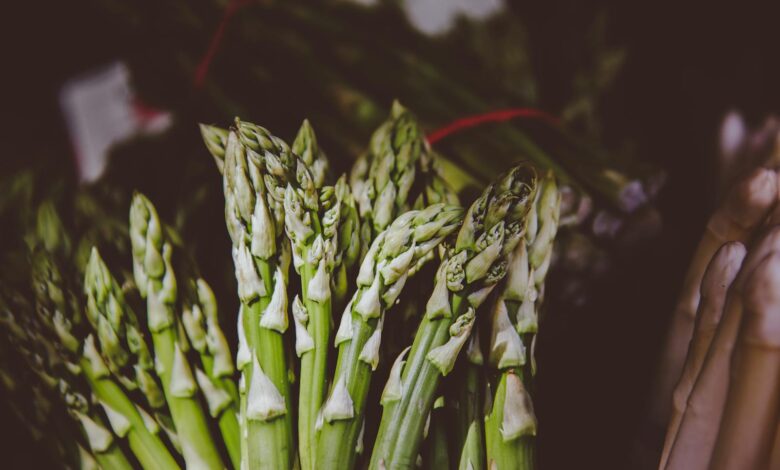 Close-up of fresh green asparagus spears, perfect for spring recipes.