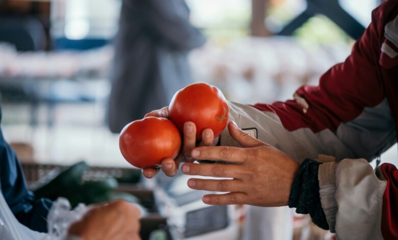 a person holding three tomatoes in their hands