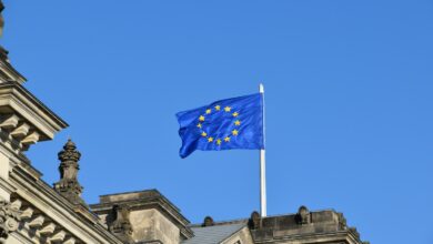 waving blue and yellow flag