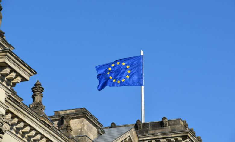 waving blue and yellow flag