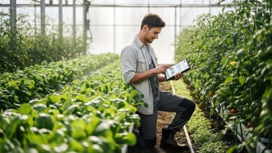 agriculture, smart farming, greenhouse, technology, farmer, agritech, digital, tablet, monitoring, sustainable, vegetables, growth, modern, data, precision agriculture, automation, eco-friendly, hydroponics, nature, planting, farm management, future, professional, ai generated
