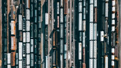 high-angle photo of trains