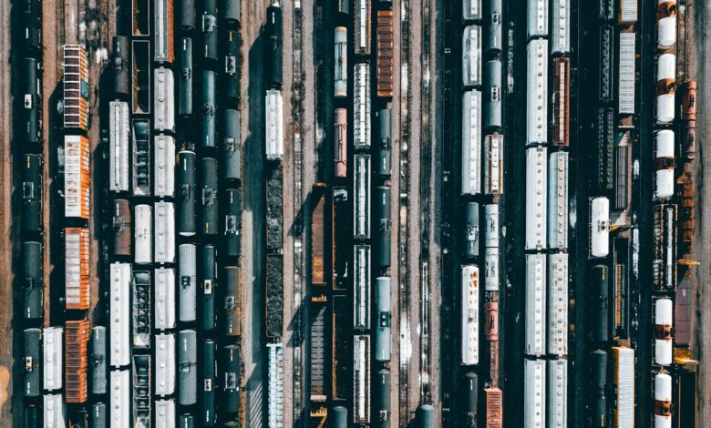 high-angle photo of trains