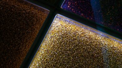 A close up of a window with different colored glass