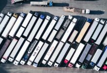 aerial photography of freight truck lot