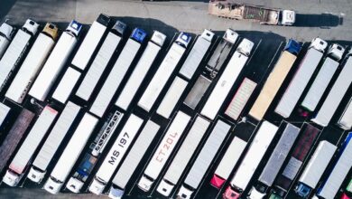 aerial photography of freight truck lot